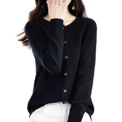 [ALVEIN] カーディガン レディース ニット セーター 無地 ボタン 長袖 オフィス シンプル きれいめ 清楚系 大きいサイズ (JP, アルファベット, M, ブラック) [ブラック] [M]