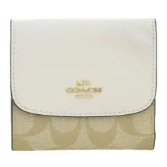 【本物保証】 超美品 コーチ COACH F87589 シグネチャー ホック付三つ折り財布 PVC レザー ベージュ