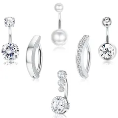 【在庫処分】夏 アクセサリー へそリング 可愛い ハート ボディー ヘソピアス ジルコニア ピアス 大粒 蝶々 サージカルステンレス レディース ボディピアス 金属アレルギー対応 14G [ORAZIO]【6点セット】へそピアス