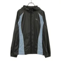 プーマ ロゴ刺繍 トレーニング 長袖 ウインドブレーカー L ブラック×ブルー PUMA ジップパーカー レディース 古着 【240422】 メール便可
