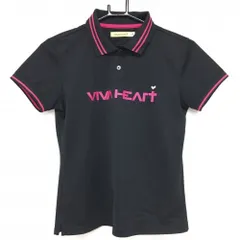 【超美品】ビバハート 半袖ポロシャツ 黒×ピンク フロントロゴ 襟袖ライン レディース 40(M) ゴルフウェア VIVA HEART