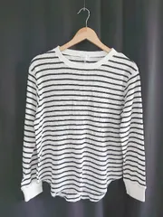 ◇ Θ UNITED ARROWS ボーダー柄 コットン100% 長袖 ロンＴ カットソー サイズL ブラック ホワイト レディース E  【1410230008117】