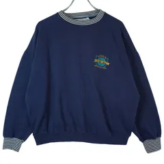 リーボックスポーツReebok Sportsカラーリブスウェットトレーナー紺ネイビーレトロ白黒ボーダーワンポイント刺?vintageヴィンテージ40227