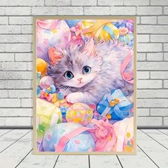 初心者向けの5D DIYダイヤモンドペイントキット - 抽象的でカラフルな猫モザイクフルドリルラウンドダイヤモンドアート、動物テーマのキャンバスクロスステッチデコレーション、寝室やリビングルームの家庭装飾に最適　ダイヤモンドアート