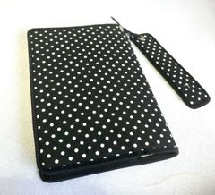 文庫本サイズ【ブックカバー】栞付き■ドット柄■黒地白ドット