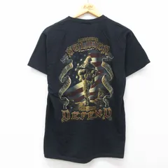 M/古着 フルーツオブザルーム 半袖 ビンテージ Tシャツ メンズ 00s ミリタリー 星条旗 コットン クルーネック 黒 ブラック 25jul09 中古