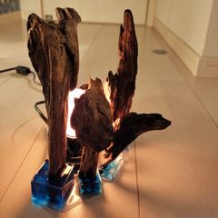 流木レジンアート　愛すること身守り　LED照明