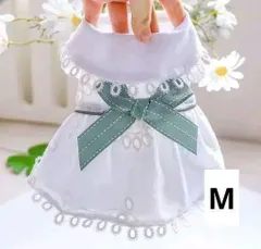 【ブルーリボン　M】犬の服　白のワンピース　春夏秋用　日除け対策　2
