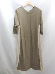 ◇ Bou Jeloud ブージュルード 異素材切り替え 無地 七分袖 ロング ワンピース サイズFREE カーキ レディース E  【1303160006585】