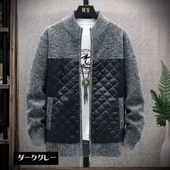 カーディガン ニットジャケット セーター トップス メンズ 長袖 立ち襟 ニットカーディガン ジップアップ アウター ニット 切り替え 厚手 防寒 あったか カジュアル 秋冬 xiaozhang01xiaozhang01