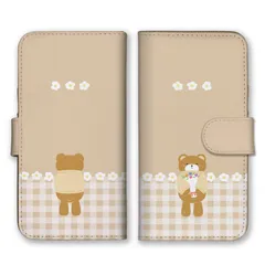 iPhone 11 iPhone11 ケース 手帳型 アイフォン11 スマホケース 携帯ケース くま クマ くまちゃん テディベア 可愛い お花 ギンガムチェック ベージュ こども キッズ カラー01