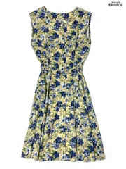 ヴィンテージアメリカ古着前開き花柄ノースリーブワンピースベージュ紺