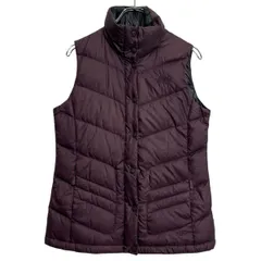 THE NORTH FACE ダウンベスト レディース S パープル系 ノースフェイス スナップボタン ワンポイント ロゴ 古着卸 アメリカ仕入 a701-7326