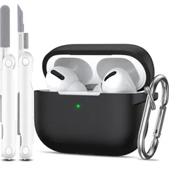 【特価商品】Pro 第2世代/第1世代ケースカバー、クリーニングキットとキーチェーン付き、Apple AirPods AirPods Pro 2023/2022/2019充電ケース用完全保護シリコンケース R-fun - ブラック