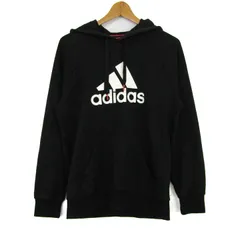 アディダス パーカー トップス プルオーバー スウェット スポーツウエア メンズ Mサイズ ブラック adidas 【中古】