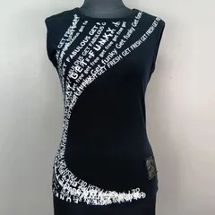 y2k ジャンフランコ フェレ GFFERRE 英字プリント ノースリーブ ロゴパッチ S ブラック Tシャツ タンクトップ 平成レトロ　ギャル