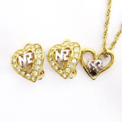 ニナリッチ NINA RICCI 2点セット ネックレス イヤリング ロゴ ハートモチーフ ラインストーン ゴールドカラー ■GY99