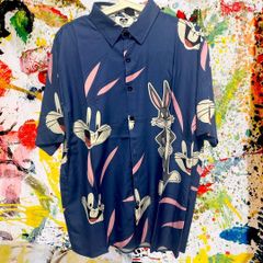 バニー BUNNY デザインメンズ 半袖 シャツ 柄シャツ 個性的 L XL ネイビー シャツ 速乾 デザインシャツ 柄 夏 男性 メンズ 新品 新品未使用 レトロ 個性的 奇抜 エモい カットソー 攻め 前衛的 衣類 トップス お洒落 ハイデザイン