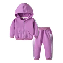 [Kai La Nalu] キッズ ジャージ 上下 ジュニア ライン入り パーカー スウェット パンツ 子供 服 男の子 女の子 トレーニング ウェア スポーツ 上下セット 子供服 トレーニングウェア セットアップ 1 [パープル] [100 Regular]