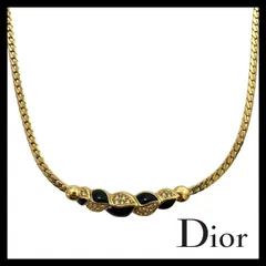 【Dior】ラインストーン ネックレス ゴールド/金 ブラック/黒 カラー ペンダント チョーカー ヴィンテージ Christian Dior/クリスチャンディオール (MM-113)
