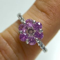 ピンクサファイヤフラワーリング　K18 WG　ピンクサファイヤ0.81ct/ダイヤモンド0.213ct、0.24ct　＃10