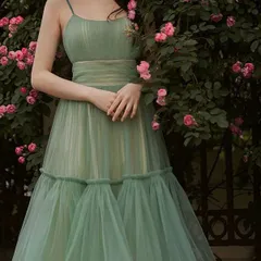 ワンピース キャミソールワンピース ワンピ シフォン 結婚式  お呼ばれ パーティードレス ふんわり ミディアム丈 ブライズメイド グリーン 0553