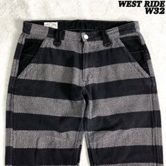 WEST RIDE BORDER PANTS ボーダーパンツ ワークパンツ ツイード ヘリンボーン W32 ネイビー ウエストライド