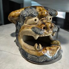 沖縄 やちむん 獅子頭 シーサー 獅子 置物 美術品 縁起物 オブジェ 陶磁器 陶器 骨董品 アンティーク