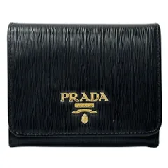 ⭐️未使用級⭐️　PRADA　三つ折り財布　レザーウォレット　ゴールドロゴ　黒 美品】プラダ 三つ折り財布 ゴールドロゴ サフィアーノレザー