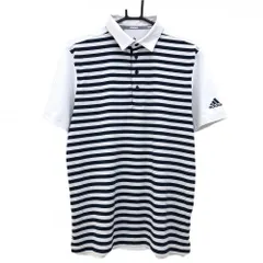 ★値下げ★【超美品】アディダス 半袖ポロシャツ ライトグレー×ネイビー 前面ボーダー  メンズ M ゴルフウェア adidas