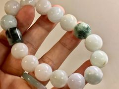 BR7-34 大粒 彫り花 団花珠 13.5mm ミャンマー産 天然本翡翠 ブレスレット