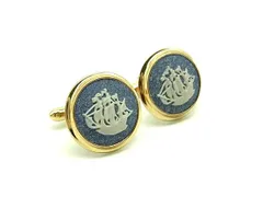 ■美品■ WEDGWOOD ウェッジウッド ジャスパー カフスボタン カフリンクス アクセサリー メンズ ブルー系×ゴールド系 DI9031のサムネイル