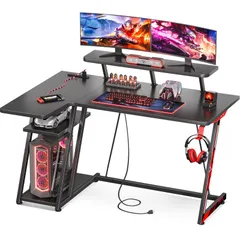 特価　MOTPK ゲーミングデスク ゲーミングテーブル l字デスク PCデスク 幅120cm*奥行55cm*高さ75cm 収納ラック2段付き 書斎 在宅勤務