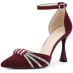 Perphy ポインテッドトゥ アンクルストラップ ラインストーン スティレット ハイヒール パンプス レディース ブルゴーニュ 26.0cm