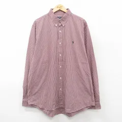 XL/古着 ラルフローレン 長袖 ブランド シャツ メンズ ワンポイントロゴ 大きいサイズ ロング丈 ボタンダウン エンジ他 ギンガム チェック 