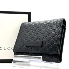GUCCI グッチ　三つ折り財布 GGマイクロシマ レザー コンパクトウォレット 箱付き　ブラック