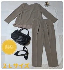 【洗える】ドレスラボ　セットアップ　セレモニー　入学式　体型カバー　大きめサイズ　モカ　２Ｌサイズ