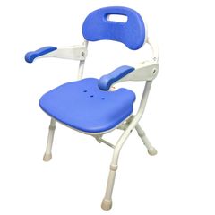 【中古良品】アロン化成 安寿 折りたたみシャワーベンチ FSフィット ブルー　介護用風呂椅子　介護用　シャワーチェア　ひじかけあり