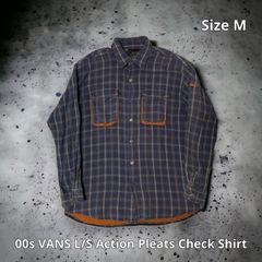 即決M 00s バンズ VANS チェック柄コットンシャツ OldSkate ワッペン USA VANS バンズ CHECK SHIRTS 長袖 チェックシャツ パープル