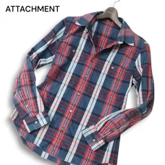 ATTACHMENT アタッチメント AS41-262 通年 インディゴ★ 長袖 シャンブレー チェック ワーク シャツ Sz.2 メンズ 日本製のサムネイル