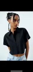 新品 ZARA(ザラ) ポプリン クロップド シャツ s