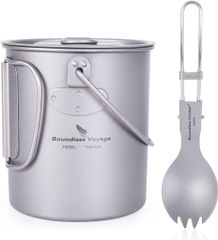 Boundless Voyage Ti3039D チタン マグカップ 750ml スポーク付き キャンプ用品 ソロキャン バーベキュー 食器 アウトドア