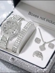 腕時計 レディース セット 女性用クォーツ腕時計セット 6点 ローマ数字ダイヤル合金製、ネックレス、リング、ピアス、ブレスレットなど付属 母の日ギフトに最適 高級感あるストラップ クラシックラウンドダイヤル フェス