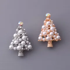ブローチ　クリスマス　クリスマスツリー　シルバー　ゴールド　パール　おしゃれ　冬　衣装　プレゼント　人気
