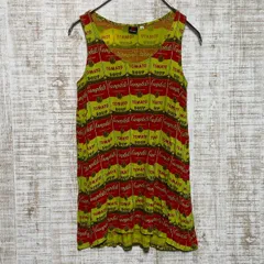 UNIQLO ユニクロ × ANDY WARHOL アンディ ウォーホル　レディース　トップス　タックトップ　Tシャツ　チュニック　ノースリーブ　総柄　プリント柄　キャンベルスープ　缶　ポップアート　レッド　黄緑　個性派　レトロ　カジュアル　s508h429