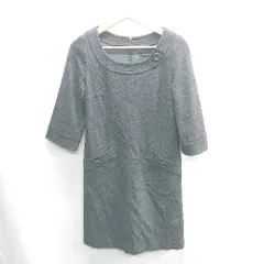 ◇ ⊇ QUEENS COURT クイーンズコート ノーカラー 長袖 膝丈 ワンピース サイズ1 チャコールグレー レディース E  【1409240048664】