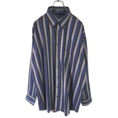 NAUTICA ノーティカ 長袖ボタンダウンシャツ 胸ポケット付き ダークトーン マルチストライプ メンズ Lサイズ