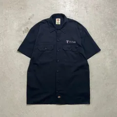 00年代 Dickies ディッキーズ 半袖 ワークシャツ 企業ロゴ刺繍 メンズL相当 【SS2506】