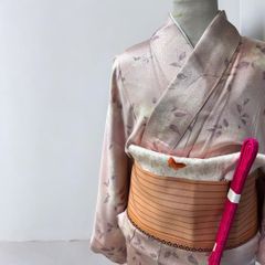 やわらかな桜鼠×花霞文様　 小紋　【B】