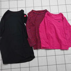 ◇ ⊇ 《 エックスガール 子供服 長袖Tシャツ 3枚セット 120cm 綿混 キッズ ブラック系/ピンク系/ボーダー系 女の子 》 E  【1509190040562】